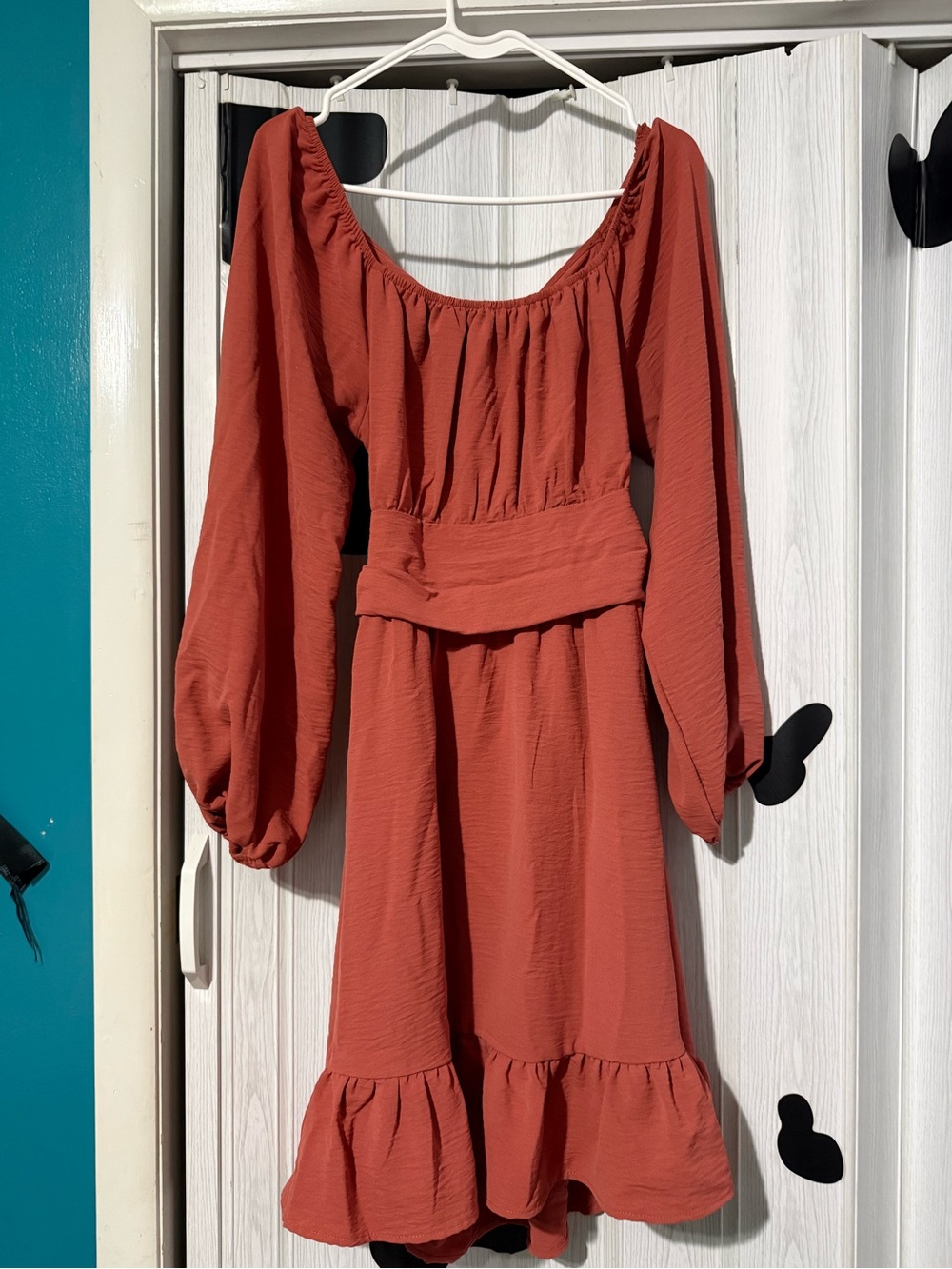Rust Long Sleeve Peasant Dress - Unbranded